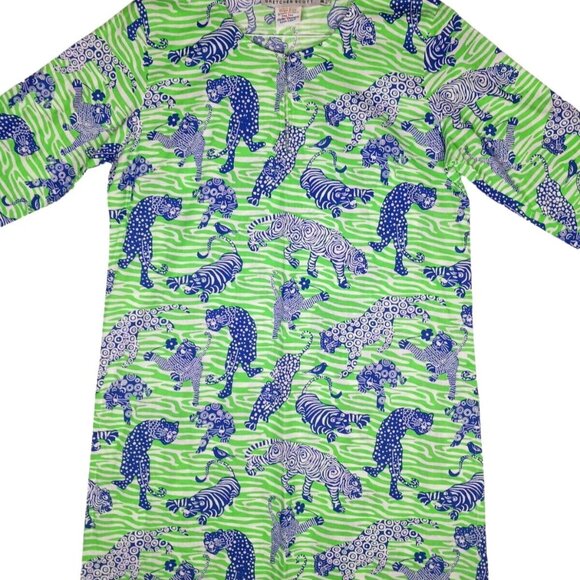 GRETCHEN SCOTT Tiger Tails Cotton Tunic Dress Cover Up Womens M Blue Green - Picture 3 of 10